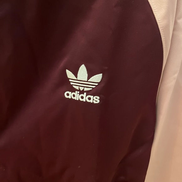 ADIDAS Satin zip down Bomber Jacket Burgundy/ Pink - Picture 6 of 7
